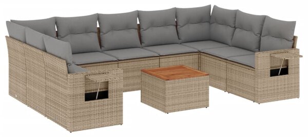 10 részes bézs polyrattan kerti ülőgarnitúra párnával