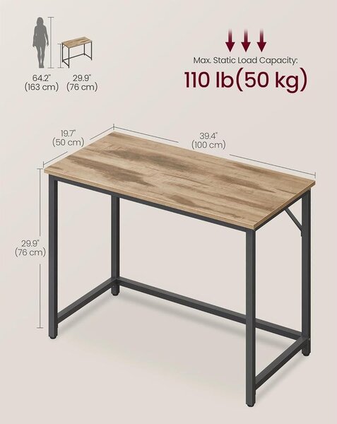 Íróasztal 100 × 50 × 76 cm karamell barna–fekete színben