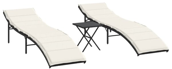 2 db fekete polyrattan napozóágy asztallal