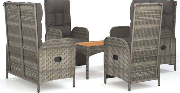 VidaXL 5 részes szürke polyrattan kerti étkezőgarnitúra párnával
