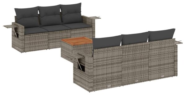 7 részes szürke polyrattan kerti ülőgarnitúra párnákkal