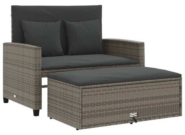 2 személyes szürke polyrattan kerti kanapé párnával
