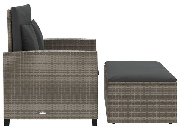 2 személyes szürke polyrattan kerti kanapé párnával