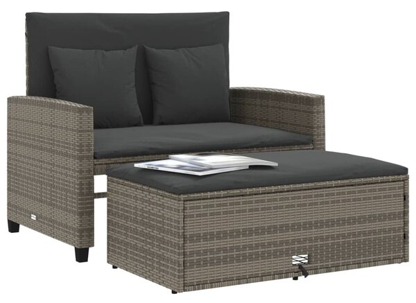 2 személyes szürke polyrattan kerti kanapé párnával