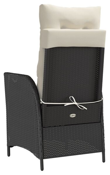 Fekete polyrattan dönthető kerti szék párnával