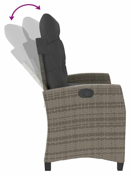 Szürke polyrattan dönthető kerti pad párnával
