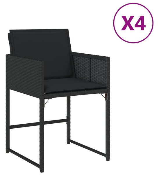 4 db fekete polyrattan kerti szék párnával