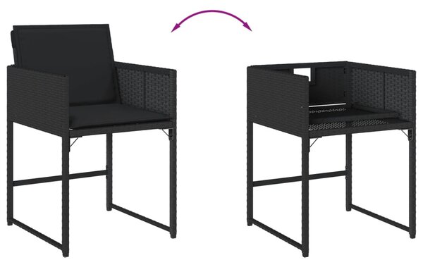 4 db fekete polyrattan kerti szék párnával