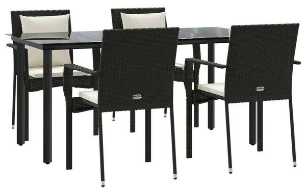 Polyrattan Kerti Étkezőgarnitúra - 5 részes - Fekete