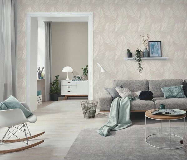 TF10516-37 madártoll-mintájú homokszínű tapéta