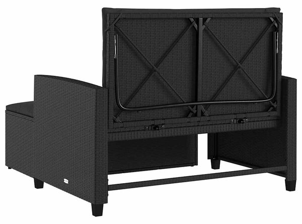 2 személyes fekete polyrattan kerti kanapé párnával