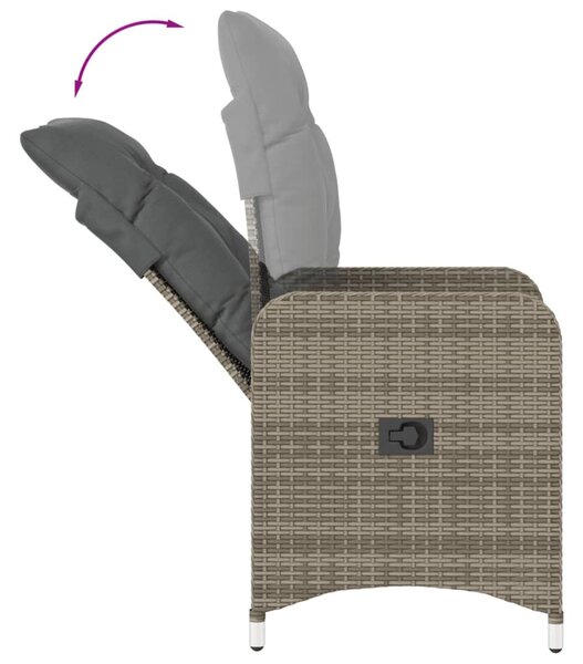 2 db szürke polyrattan dönthető kerti szék asztallal