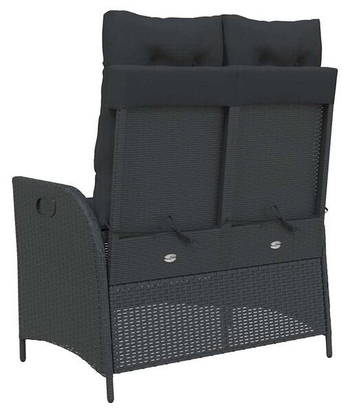 Fekete polyrattan dönthető kerti pad párnával