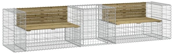 Tömör impregnált fenyőfa kerti pad gabion kosárral