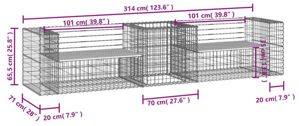 Tömör impregnált fenyőfa kerti pad gabion kosárral