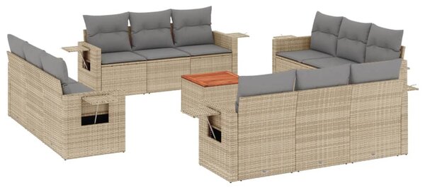 13 részes bézs polyrattan kerti ülőgarnitúra párnákkal