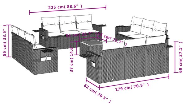 13 részes bézs polyrattan kerti ülőgarnitúra párnákkal
