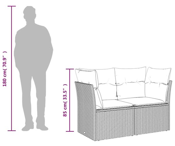2 személyes bézs polyrattan kerti kanapé párnával