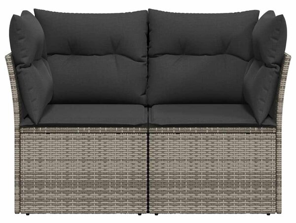 2 személyes szürke polyrattan kerti kanapé párnával