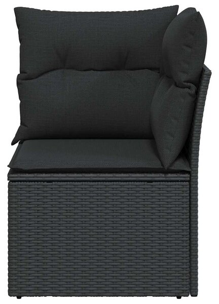 Fekete polyrattan kerti sarokkanapé párnákkal