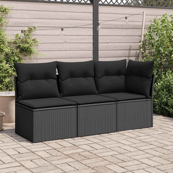 Fekete polyrattan kerti sarokkanapé párnákkal