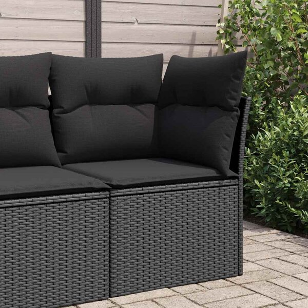 Fekete polyrattan kerti sarokkanapé párnákkal