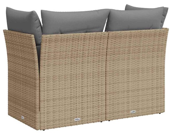 2 személyes bézs polyrattan kerti kanapé párnával