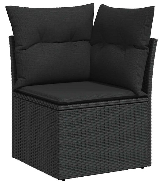 Fekete polyrattan kerti sarokkanapé párnákkal