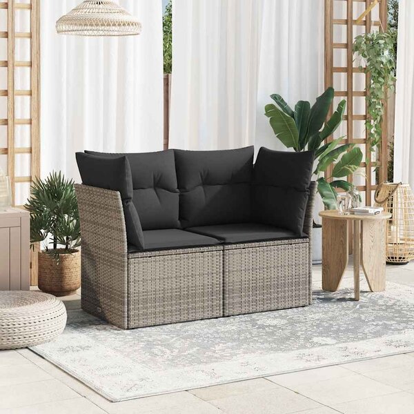 2 személyes szürke polyrattan kerti kanapé párnával