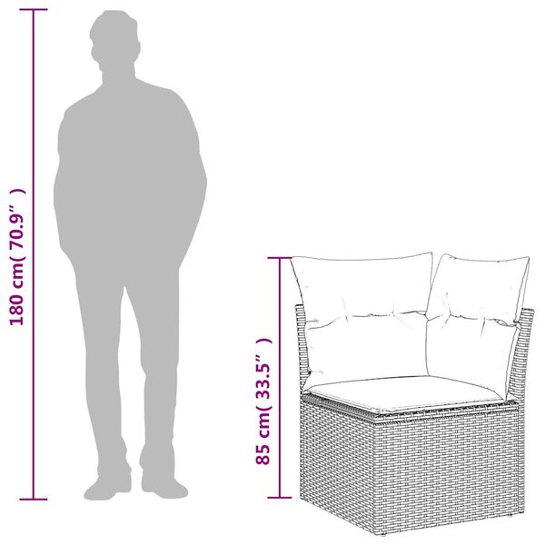 Fekete polyrattan kerti sarokkanapé párnákkal