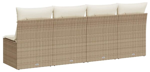 4 személyes bézs polyrattan kerti kanapé párnával