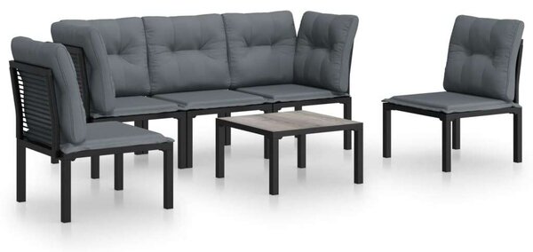 6 részes Polyrattan Kerti Ülőgarnitúra - Fekete-Szürke