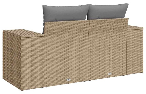 2 személyes bézs polyrattan kerti kanapé párnával