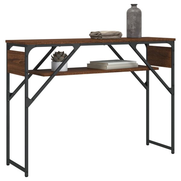 Barna tölgyszínű szerelt fa tálalóasztal polccal 105x30x75 cm