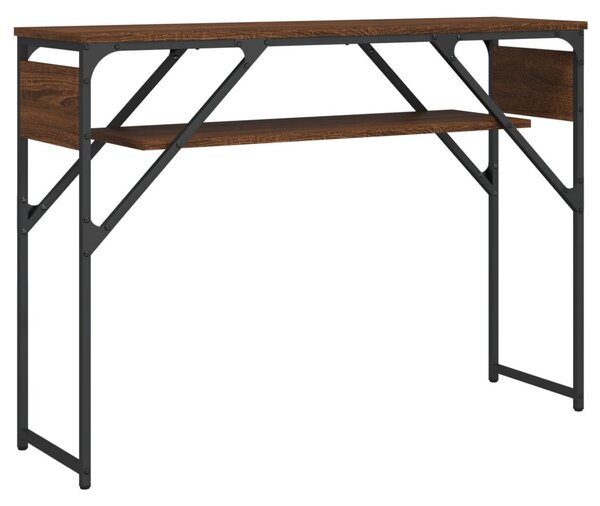 Barna tölgyszínű szerelt fa tálalóasztal polccal 105x30x75 cm