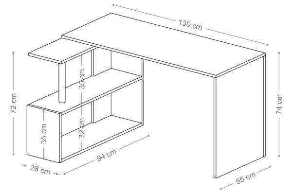 Gelincik íróasztal, fehér, 130 cm