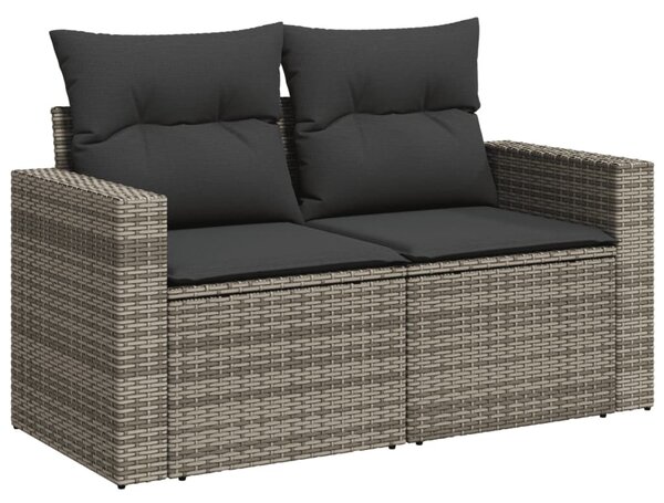 2 személyes szürke polyrattan kerti kanapé párnával