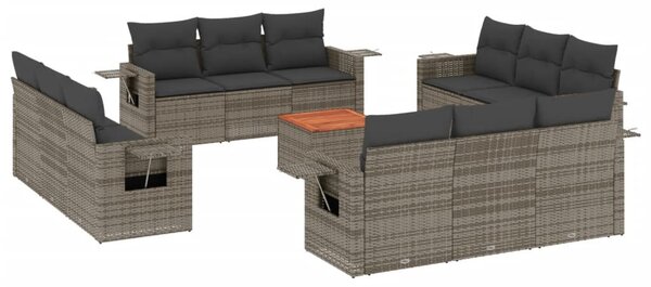13 részes szürke polyrattan kerti ülőgarnitúra párnákkal