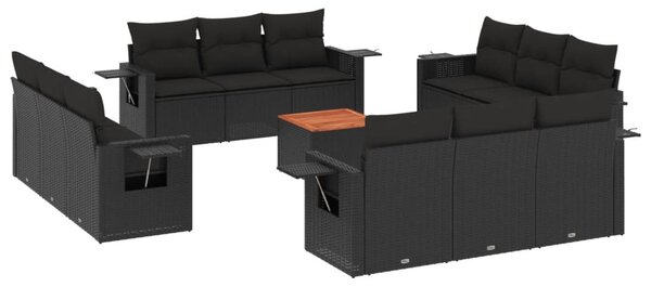 13 részes fekete polyrattan kerti ülőgarnitúra párnákkal