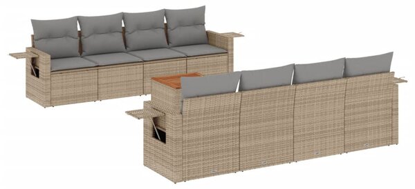 9 részes bézs polyrattan kerti ülőgarnitúra párnákkal