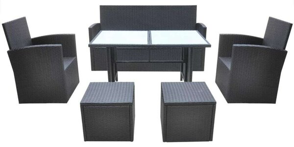 Polyrattan Kültéri Étkezőgarnitúra - 6 részes - Fekete