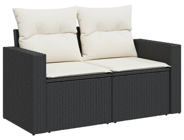 2 személyes fekete polyrattan kerti kanapé párnával
