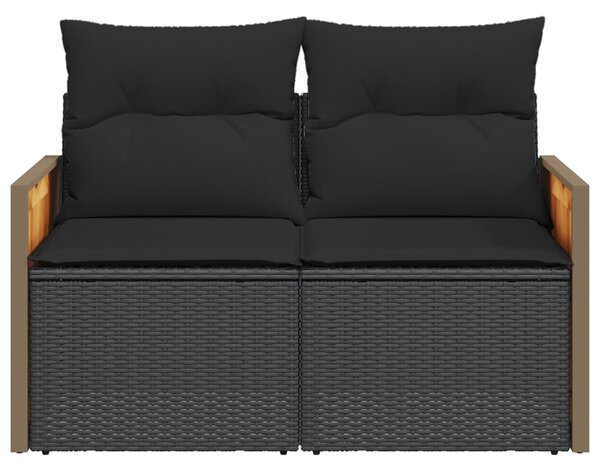 2 személyes fekete polyrattan kerti kanapé párnával