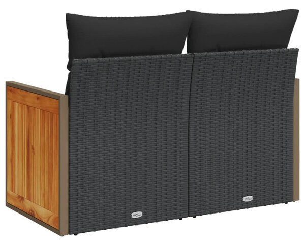 2 személyes fekete polyrattan kerti kanapé párnával