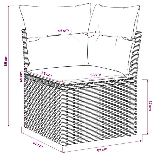 Barna polyrattan kerti sarokkanapé párnákkal