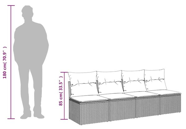4 személyes fekete polyrattan kerti kanapé párnával