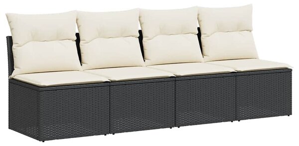 4 személyes fekete polyrattan kerti kanapé párnával