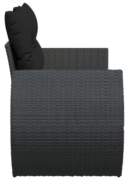 2 személyes fekete polyrattan kerti kanapé párnával