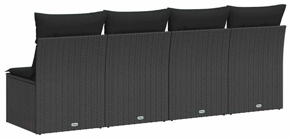 4 személyes fekete polyrattan kerti kanapé párnákkal