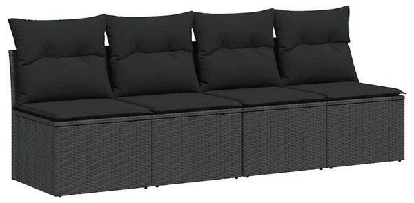 4 személyes fekete polyrattan kerti kanapé párnákkal
